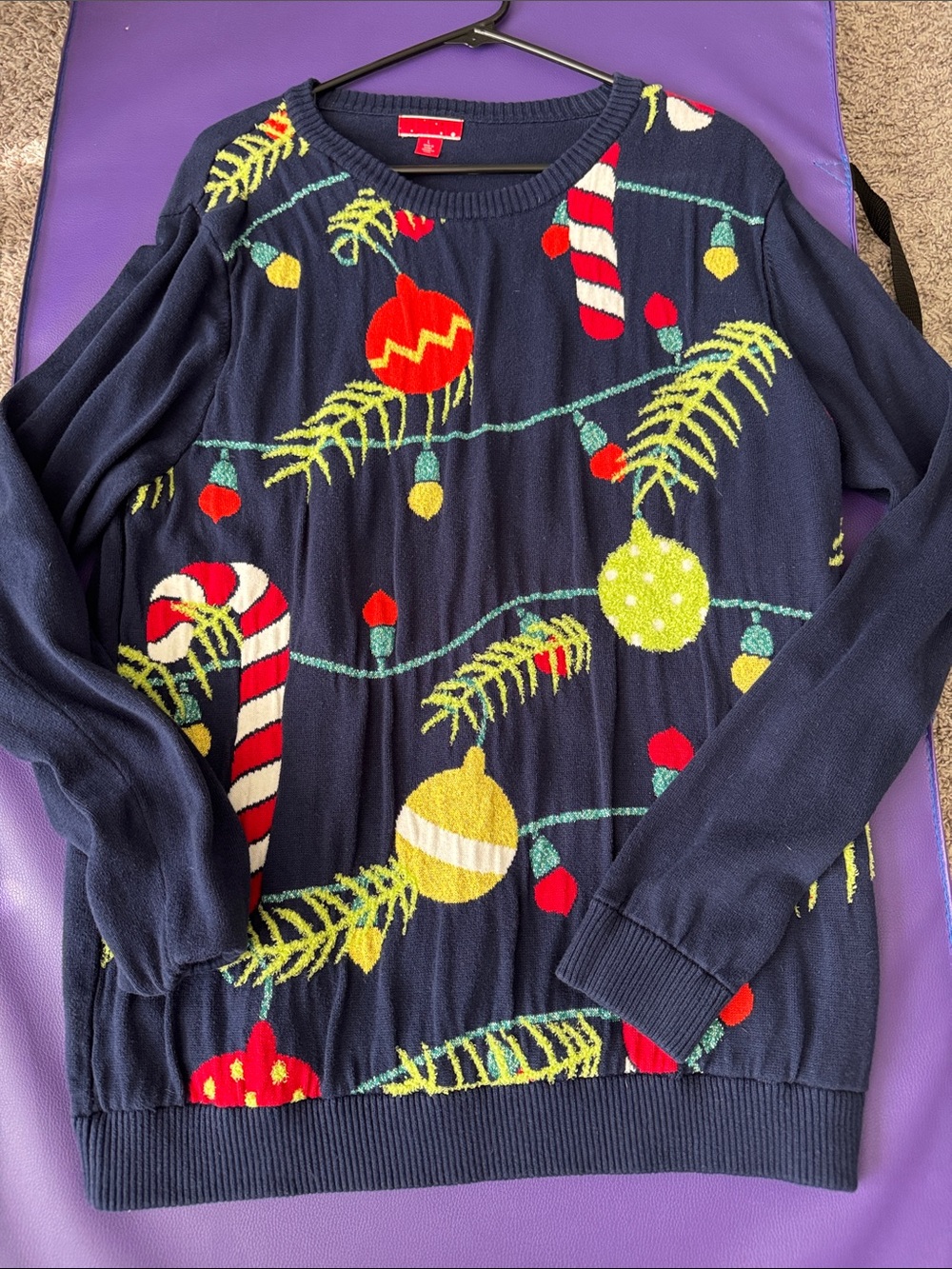 Navy Holiday Ornament Crewneck Sweater